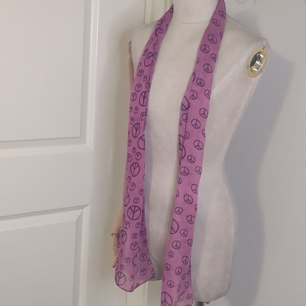 Purple Peace Sign Scarf Magenta Purple Trendy Hippy Long Rectangle - Picture 8 of 8